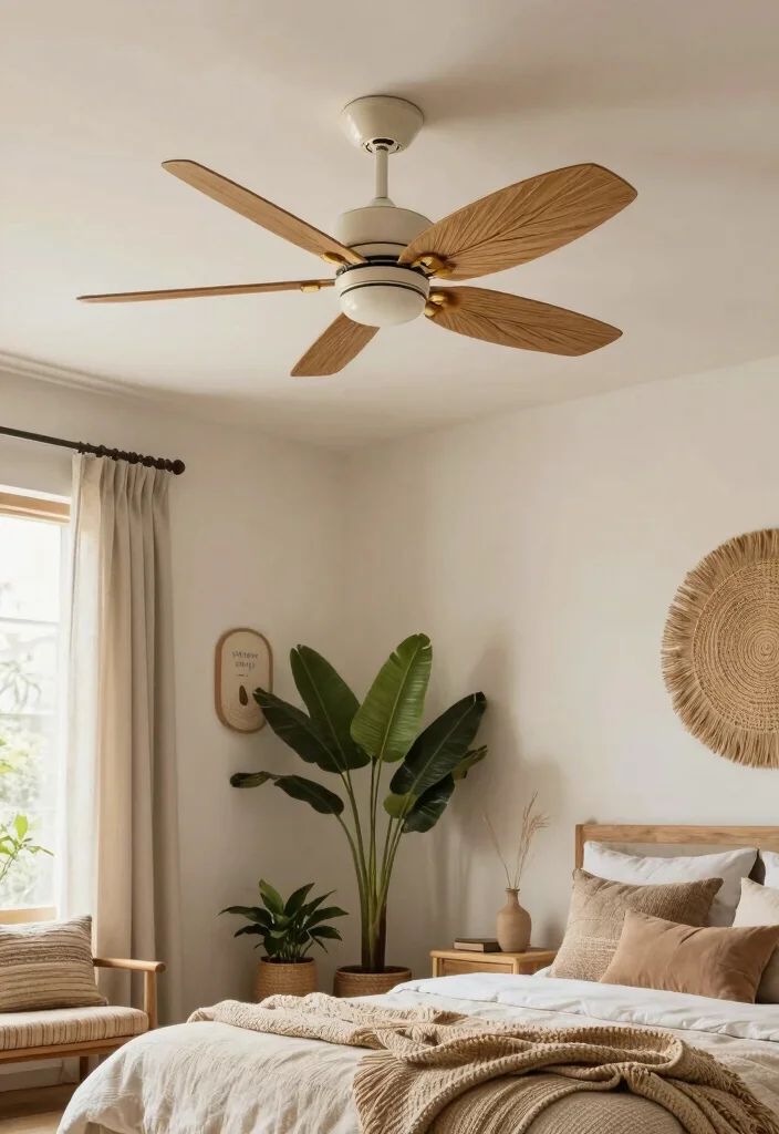 Designer fan in a bedroom